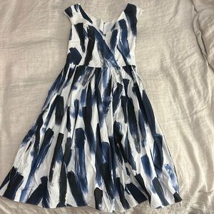 Dolce & Gabbana Cotton Poplin midi dress blue paintbrush print 42